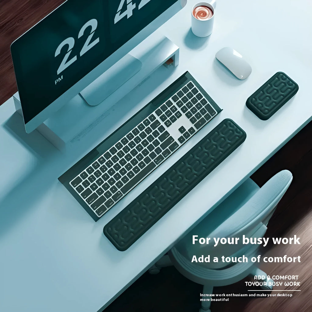 Double-sided memory foam keyboard and mouse pad set with wrist rest in various solid colours