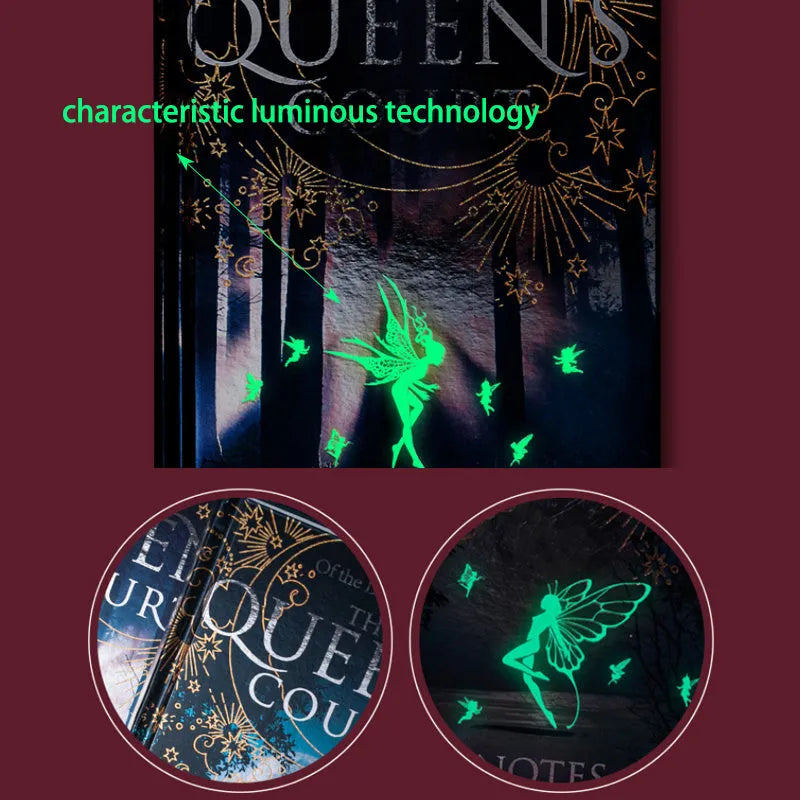 A5 luminous fluorescent hardcover notebook with retro night elves design and illustrated pages