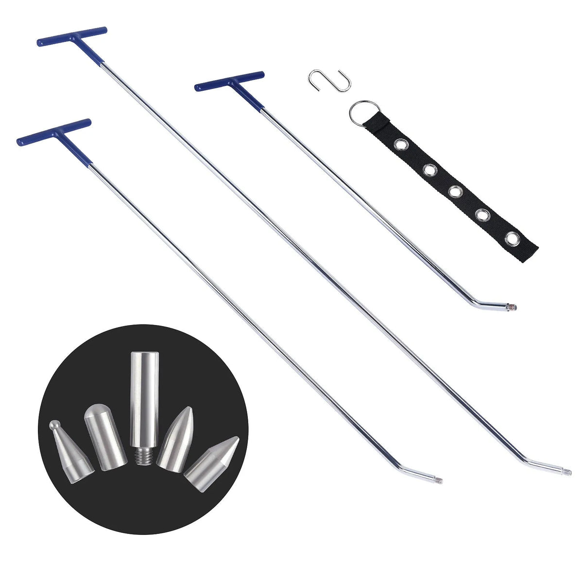 Three hook and crowbar tools for DIY car dent repair made from alloy steel.