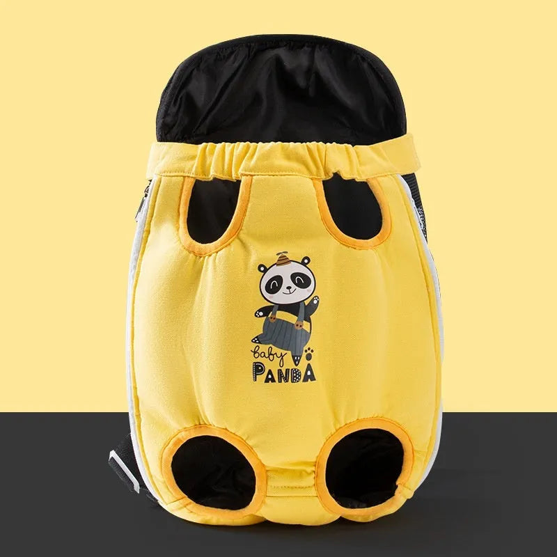 Canvas cat carrier bag with cartoon animal design in yellow bear pattern showing soft construction