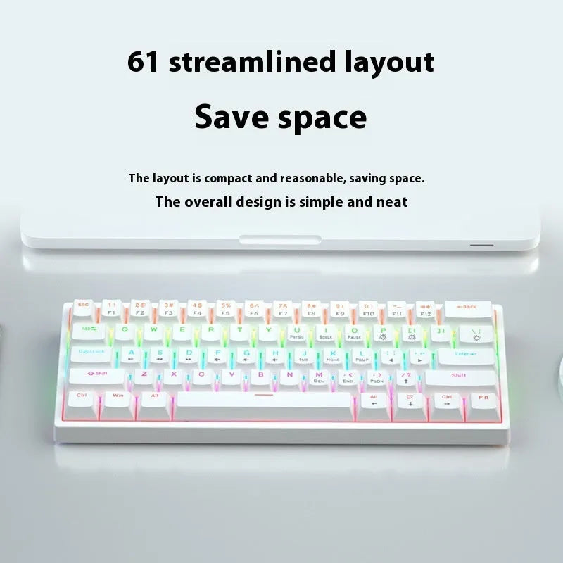 61 key compact mechanical keyboard with multiple colour options including blue-white and dark blue-white orange variants