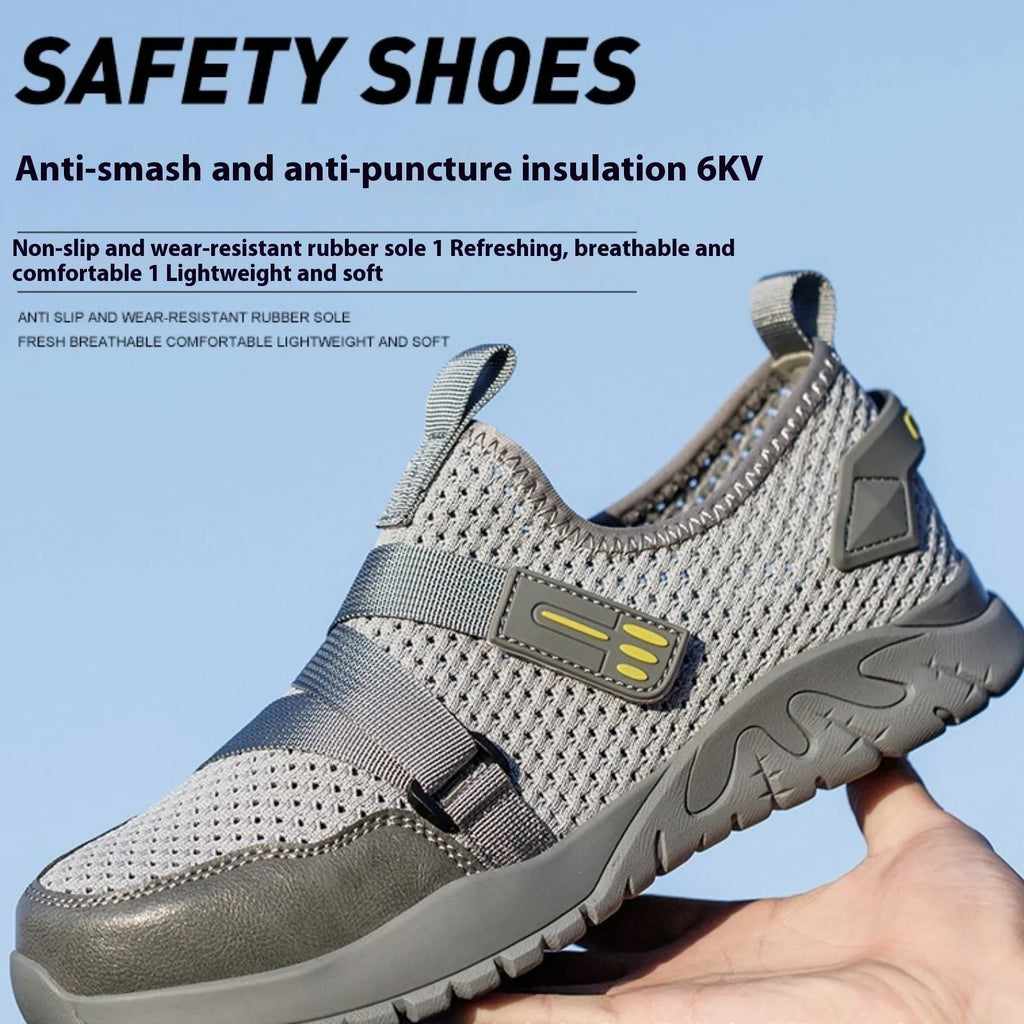 Men's anti-smash anti-puncture work insulation safety shoes with flying woven upper and rubber sole