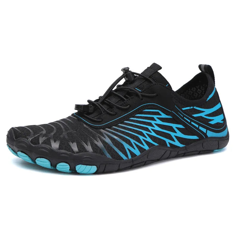 White lace-up outdoor sports shoes with a breathable lining and textured non-slip rubber sole.