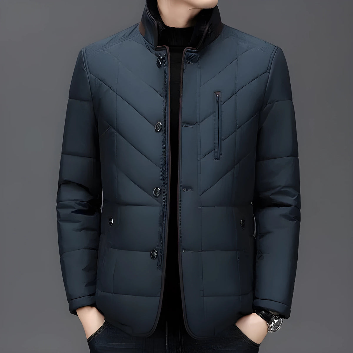 Men's solid colour winter short coat with cotton-padded insulation and side seam pockets