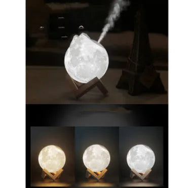 Wood set lunar humidifier night light with 13cm ball design and USB charging cable