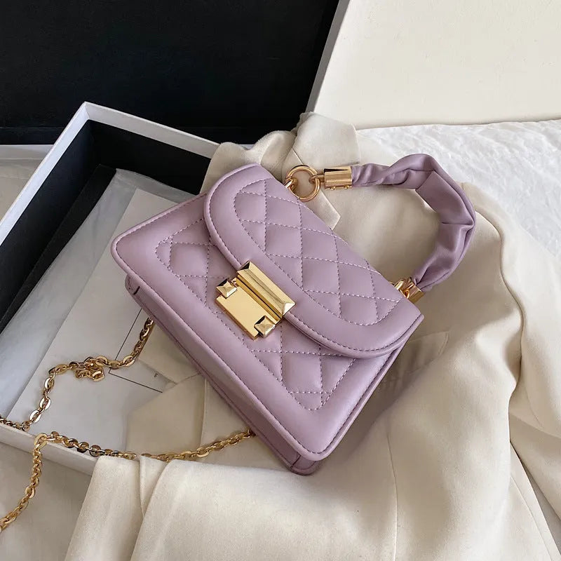 Korean version women's small square shoulder bag in purple with 112cm crossbody strap
