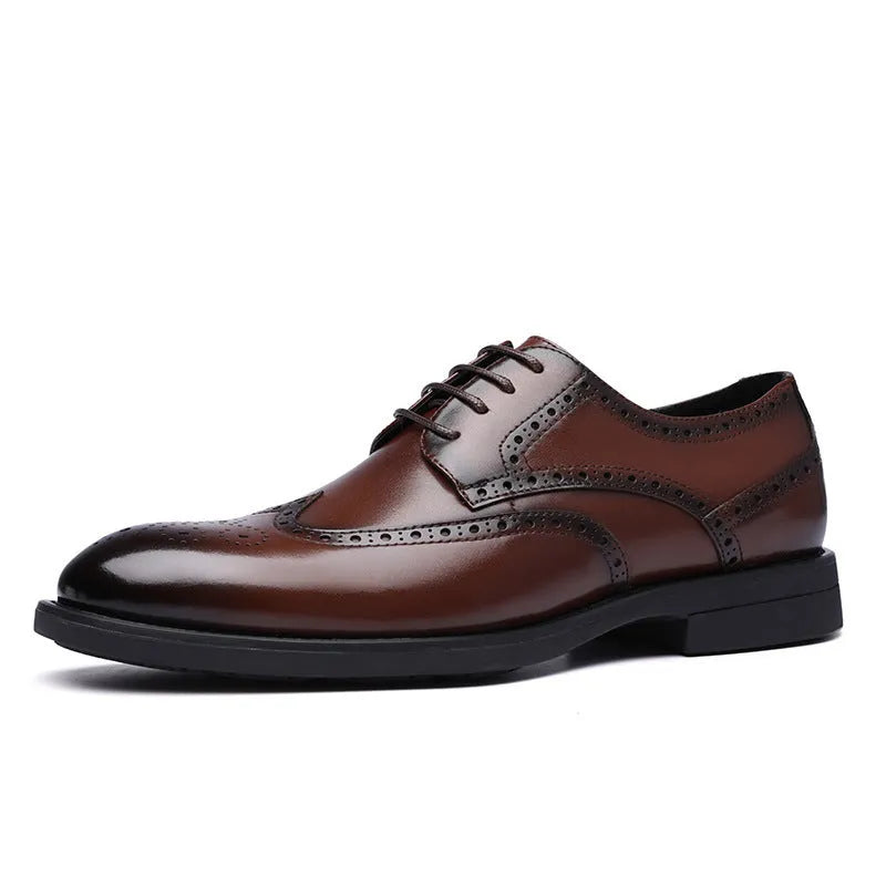 Men's black and brown brogue leather shoes for business wear in sizes 38 to 47