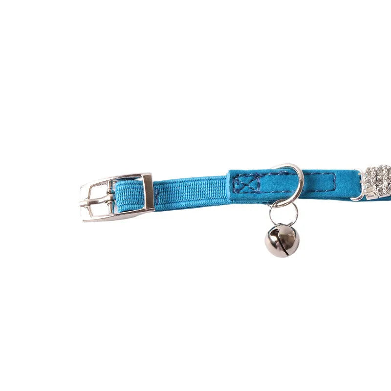 Flocking material cat collar with elastic buckle in six colour options
