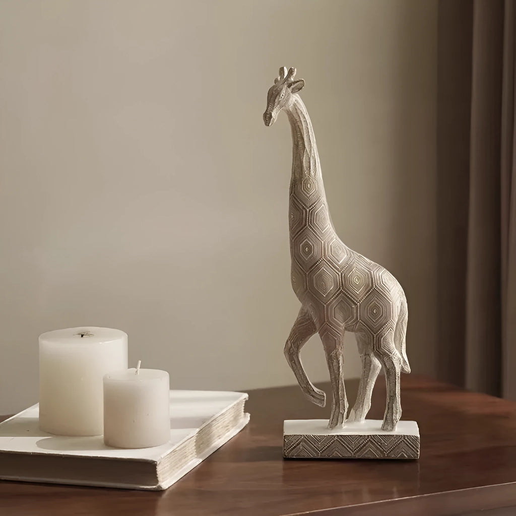 Wood colour giraffe resin decoration sculpture measuring 30.5 cm height