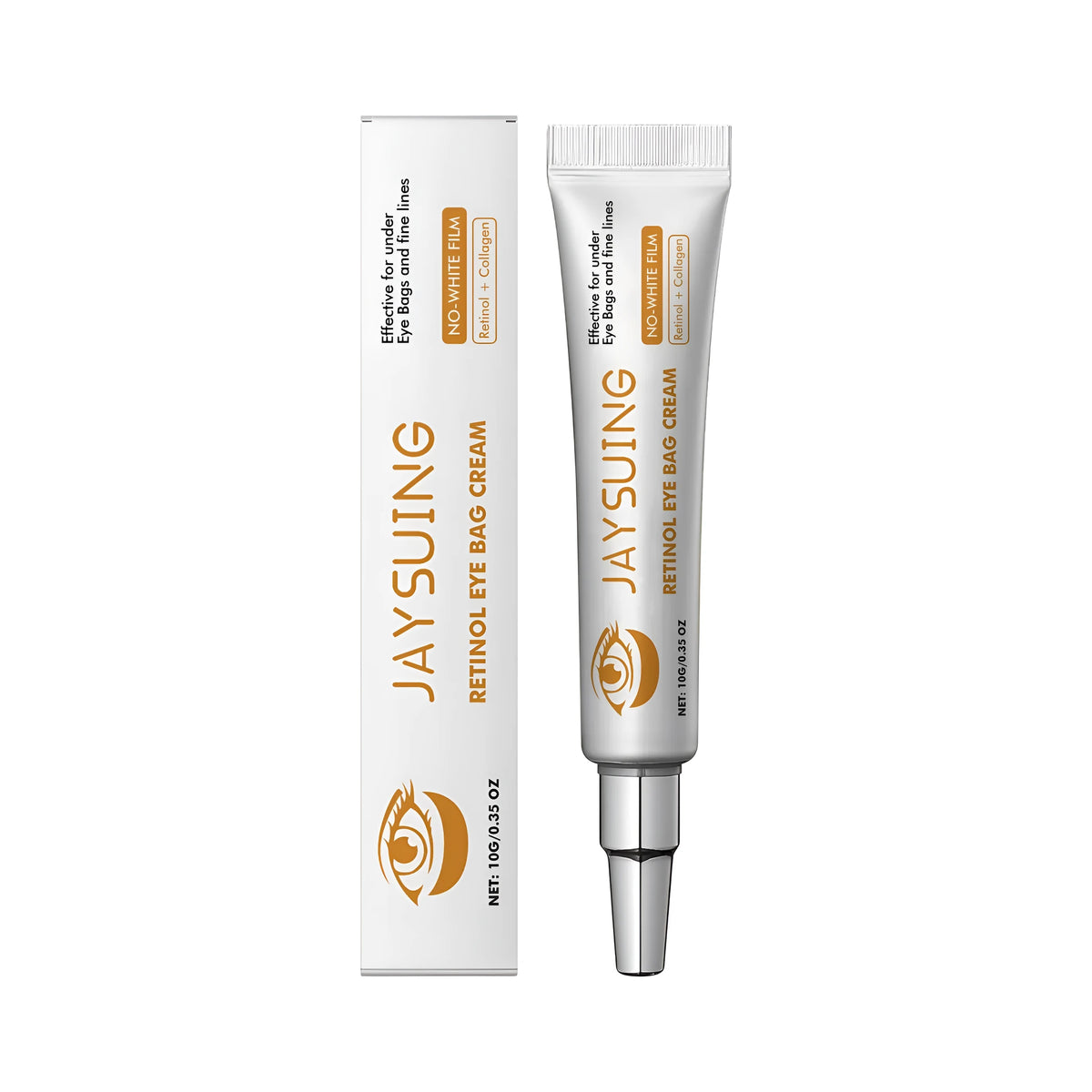 Jar of 10g retinol anti-ageing eye cream with hyaluronic acid and collagen.