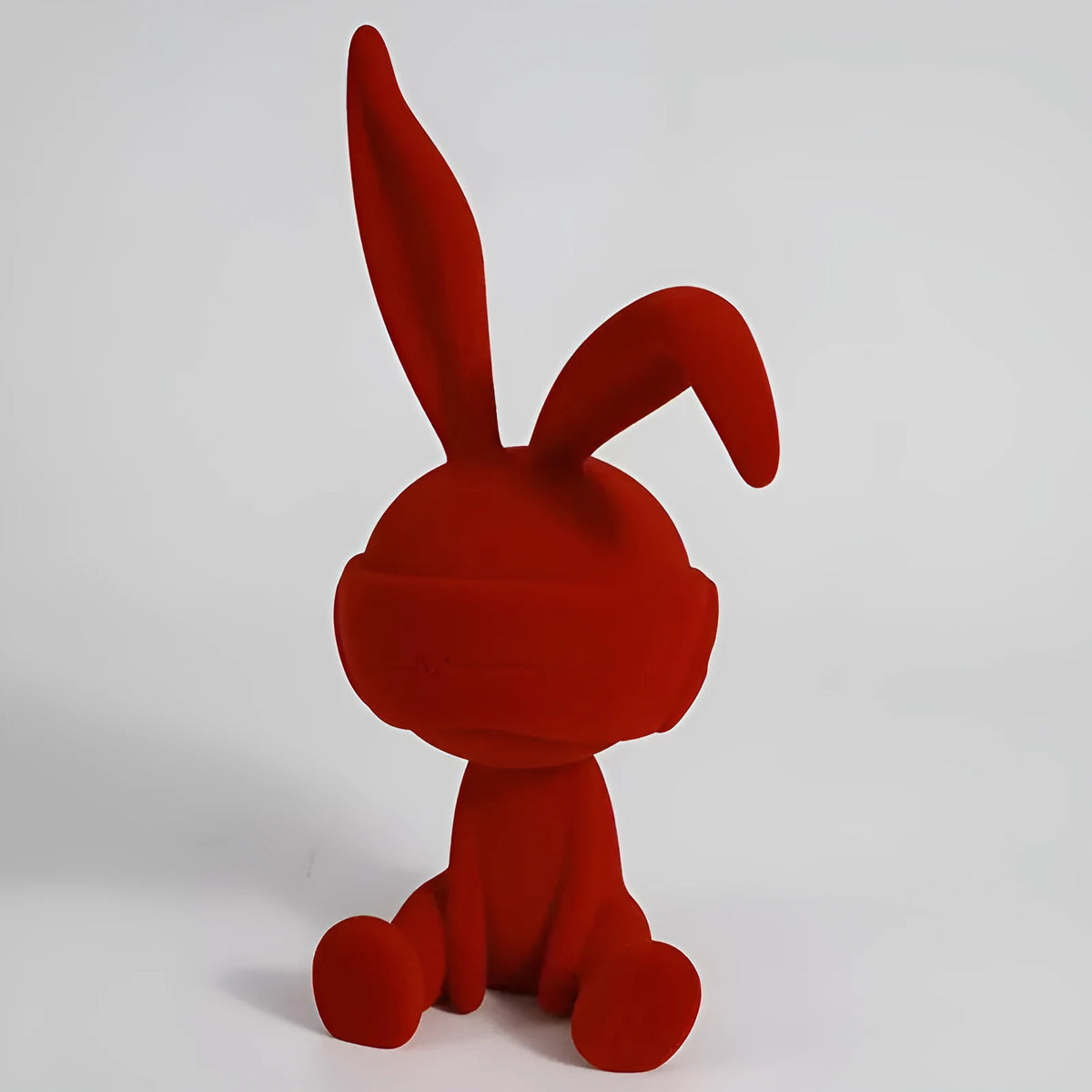 Suede blindfold rabbit resin table ornament in blue, green, or red colour options for home decoration