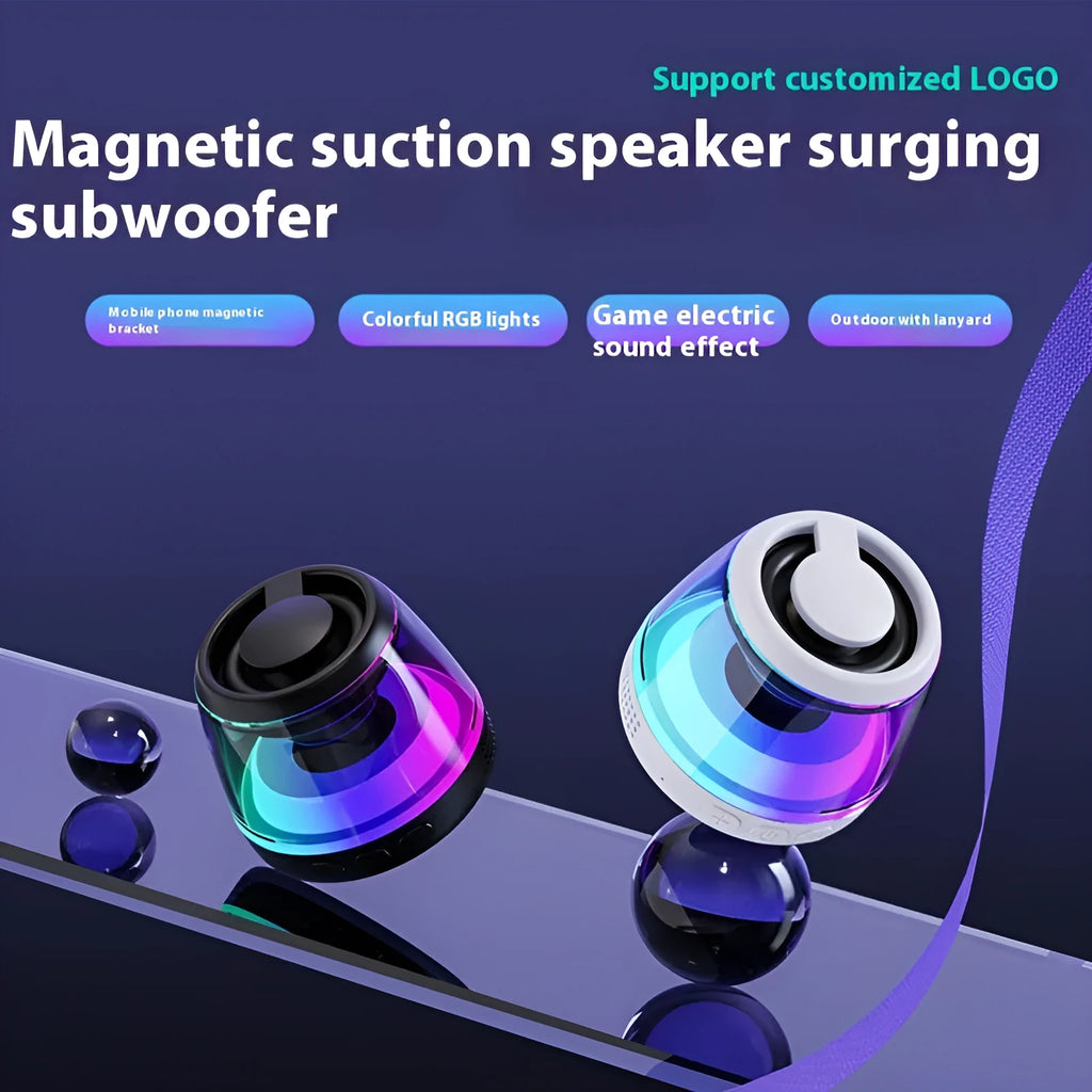 Portable wireless Bluetooth speaker with magnetic mount and ambient lighting in black or white