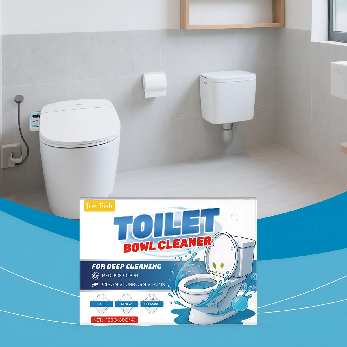 Toilet cleaning powder in four 30g sachets for removing urine stains and odours