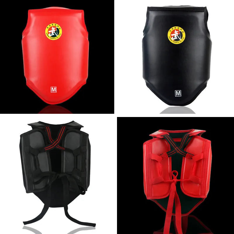 Red boxing chest protector armour for fighting training with one-piece PU construction