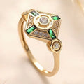 Square geometric emerald diamond ring in lvzuan colour with electroplated finish, women's Ins style fashion jewellery