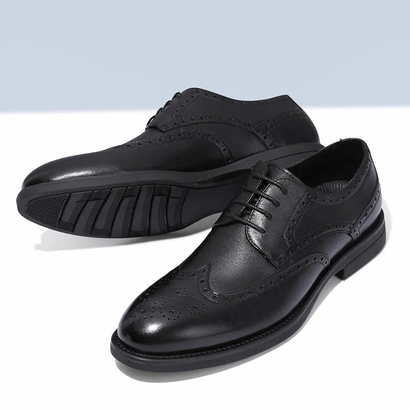 Men's black and brown brogue leather shoes for business wear in sizes 38 to 47