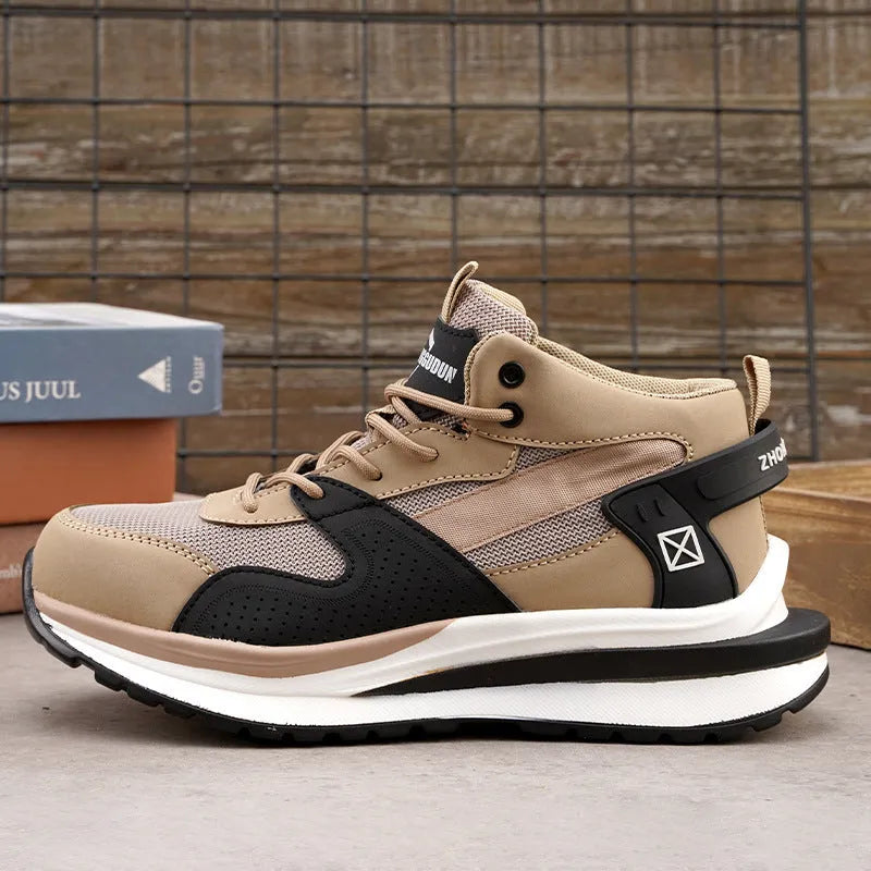 Black steel toe cap safety work boot with lace-up front and rubber sole