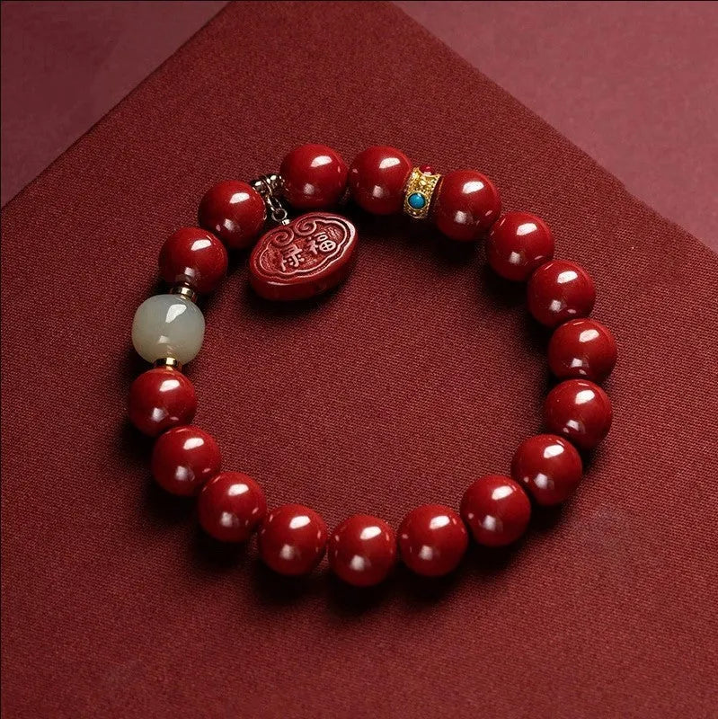 Natural cinnabar Emperor Sandstone Ping An Fu Lu bracelet in fashion OL style
