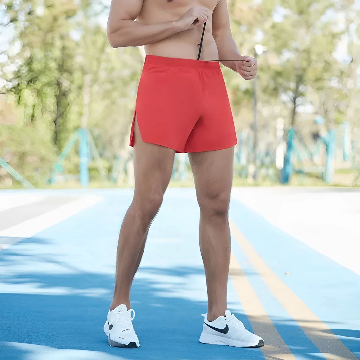 Men's black off-road running shorts with quick-drying fabric and high waist design for marathon running