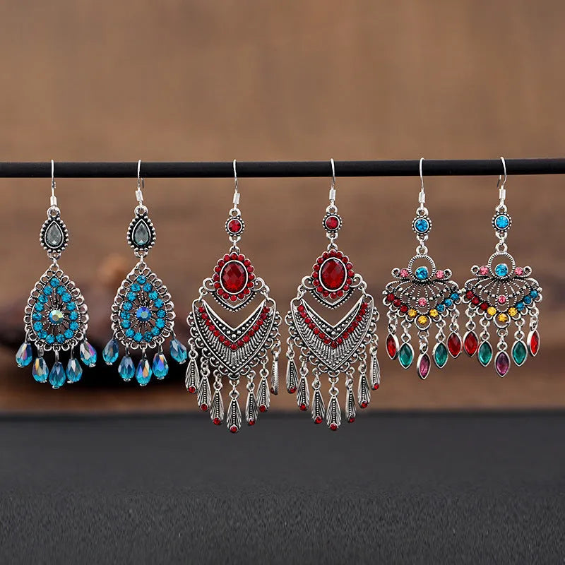 Smart Water Drop Purple retro alloy earrings with long fringe drop shape.