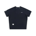 Retro alphabet embroidered loose t-shirt in waffle polyester fabric in navy blue, white flower grey and yellow