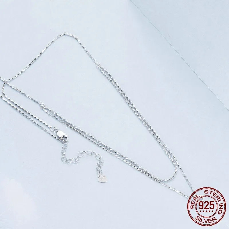 Women's S925 sterling silver double layer pearl chain necklace with shining pendant in silver colour