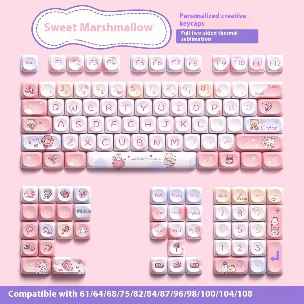 Sweet Cotton Candy mechanical keyboard keycaps in pastel pink colours for 112 or 120 key configurations