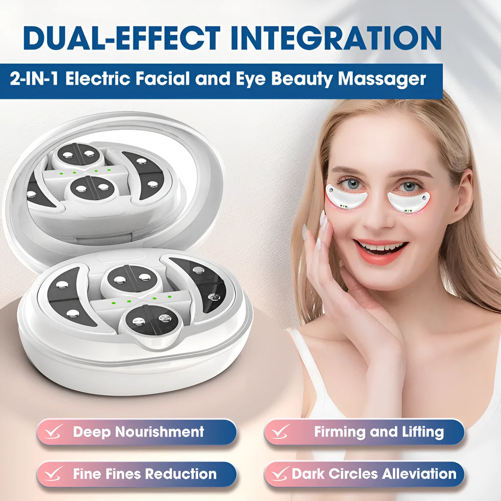 White wireless red light eye and facial massager with EMS technology for dark circles reduction