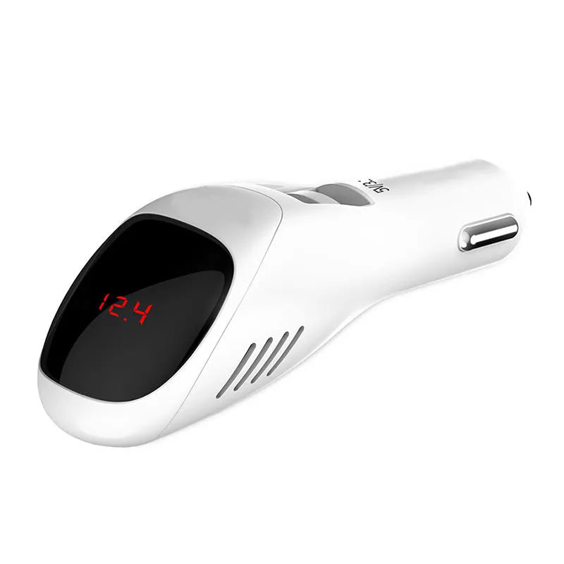 White car USB charger and air purifier unit for vehicle cigarette lighter socket with dual USB ports