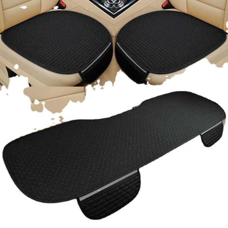 Linen plaid car cushion set with hemmed edges in classic black and red colour option