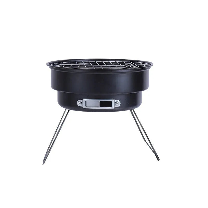 Small folding round ice stove with barbecue grill and accessories for 1-2 person outdoor cooking