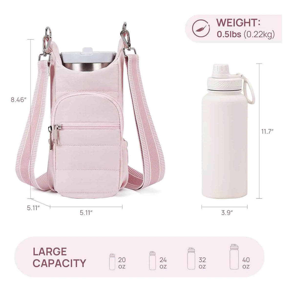 Cloth water bottle bag for bicycles shown in beige, black and pink colour options
