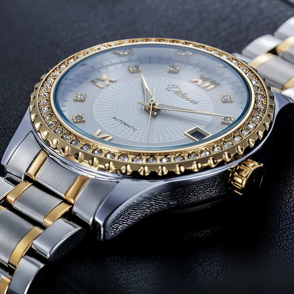Fashionmonger men's automatic mechanical business watch with luminous hands on gold case