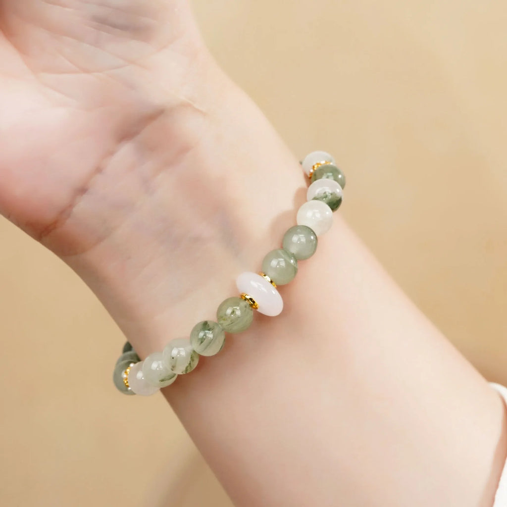 Emerald green Tian Shan Cui half bracelet with floating flower design for women