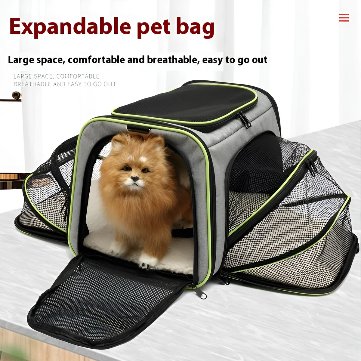 Large capacity cat carrier bag in black with red piping detail showing medium-soft construction