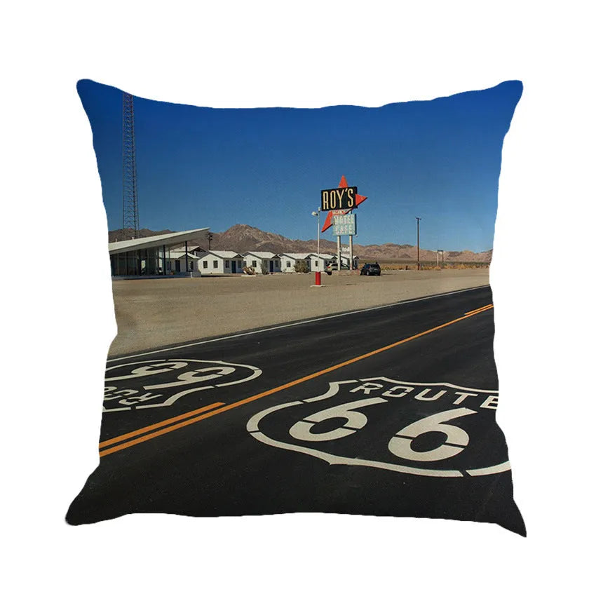 Linen cushion cover with hold pillowcase design showing landscape pattern in available colours