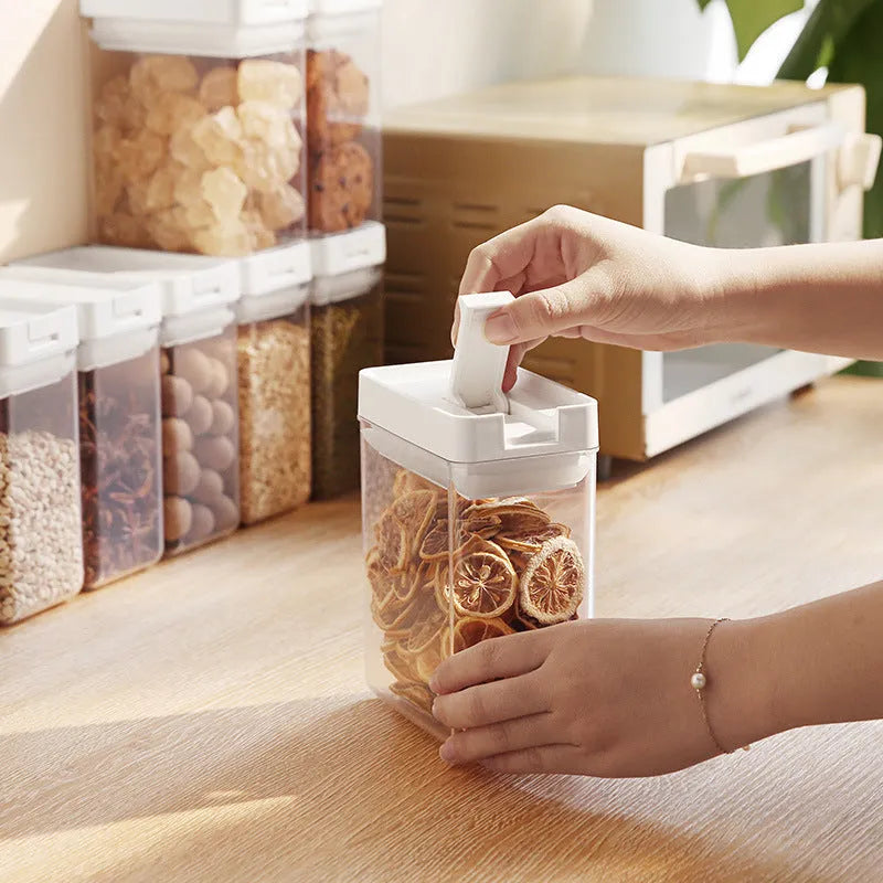 White transparent plastic Japanese-style storage tank for whole grains with 400ml capacity