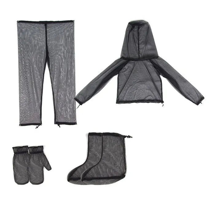 Four-piece mesh anti-mosquito suit set for summer camping and fishing outdoor activities