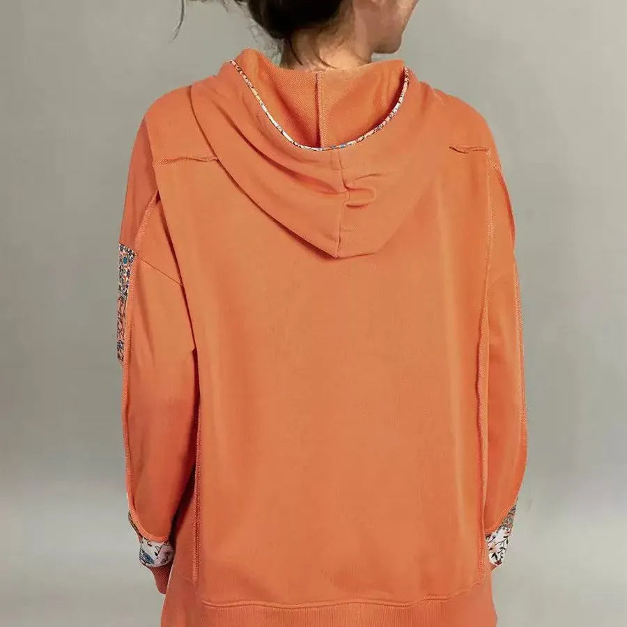 Women's pullover hoodie with drawstrings, long sleeve loose printed sweatshirt in pink or orange
