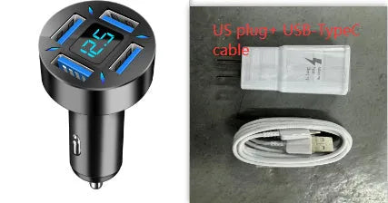 C177 model four-port USB car charger with QC3.0 fast charging and LED light display