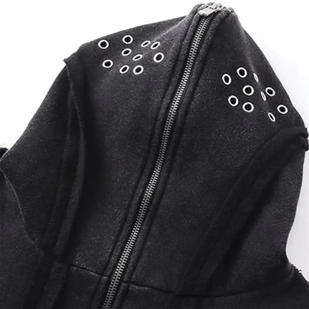 Black men's retro-style hooded coat with zip front and padded lining