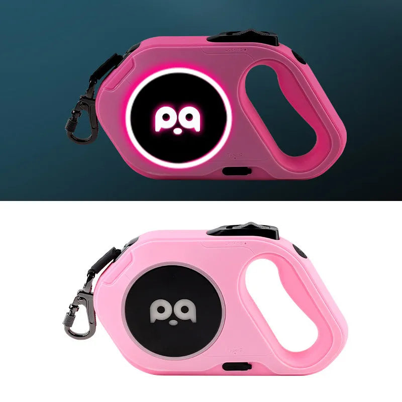 LED retractable dog lead 5 metre USB rechargeable outdoor leash in sky blue, cherry powder, high end purple or black and white
