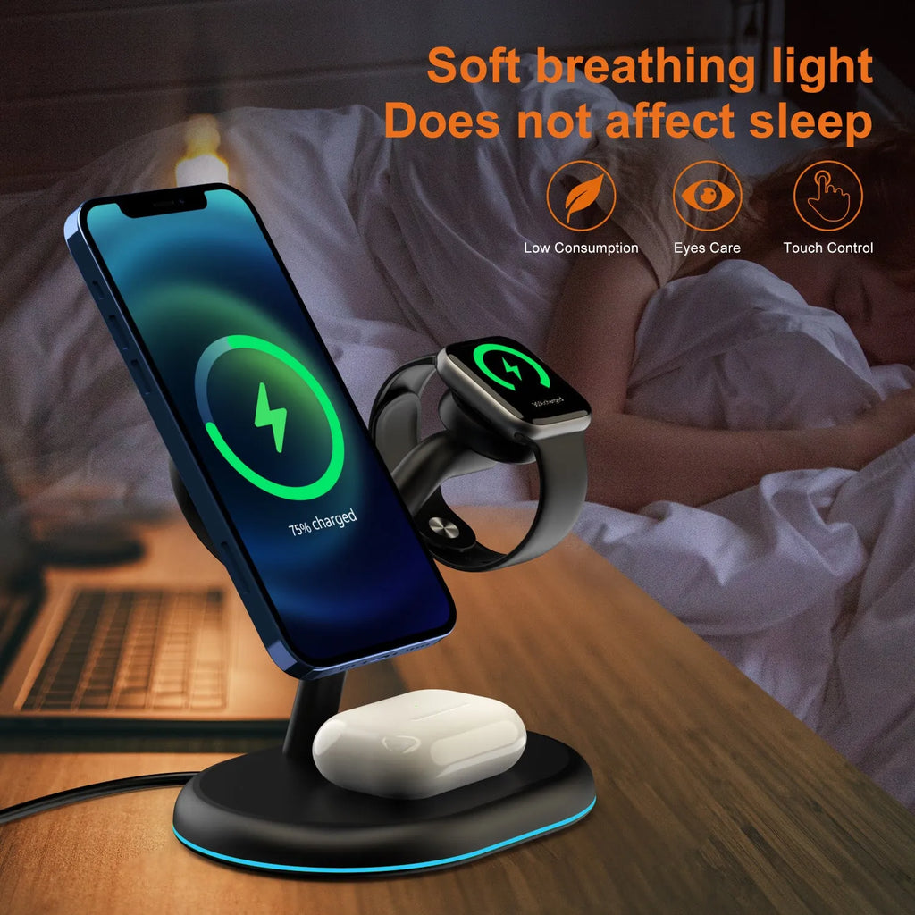 Black minimalist magnetic wireless charger and portable power bank with Qi charging
