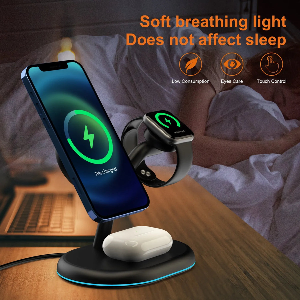 Black minimalist magnetic wireless charger and portable power bank with Qi charging