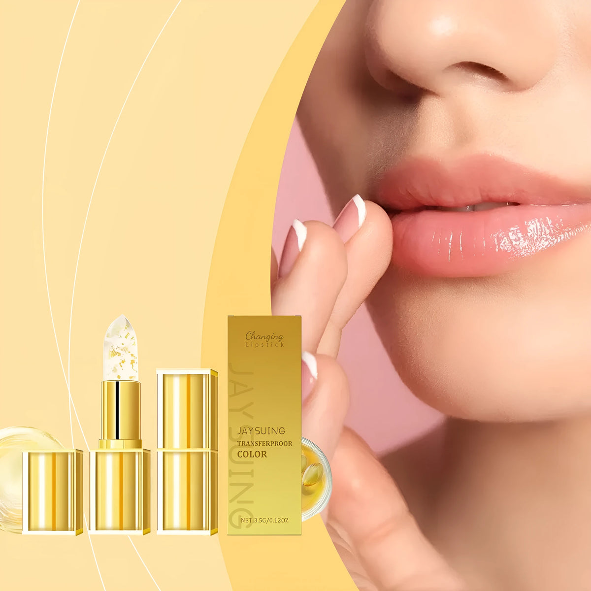 Gold foil nourishing lipstick with 3.5g content in 2.6cm square packaging