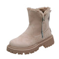 Women's black faux suede high-top snow boots with side zip and non-slip rubber sole.