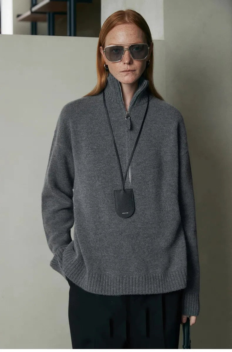 Wool bandage dress with loose lapels in black or mountain rain grey for autumn winter wear