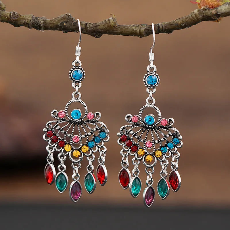 Smart Water Drop Purple retro alloy earrings with long fringe drop shape.