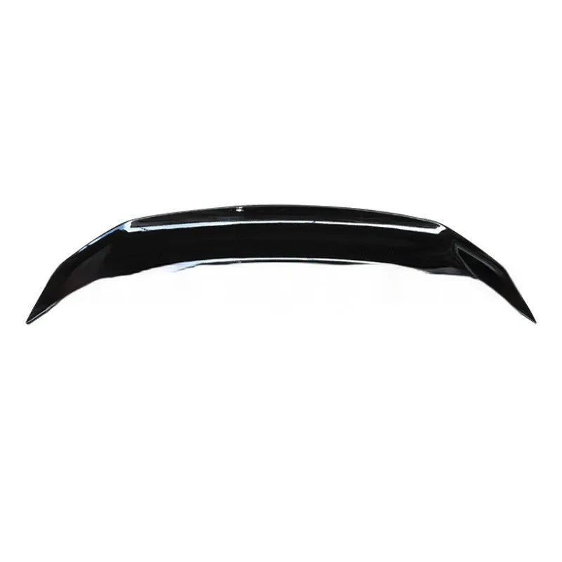 Universal fit car tail wing spoiler with punch-free mounting in carbon pattern finish.
