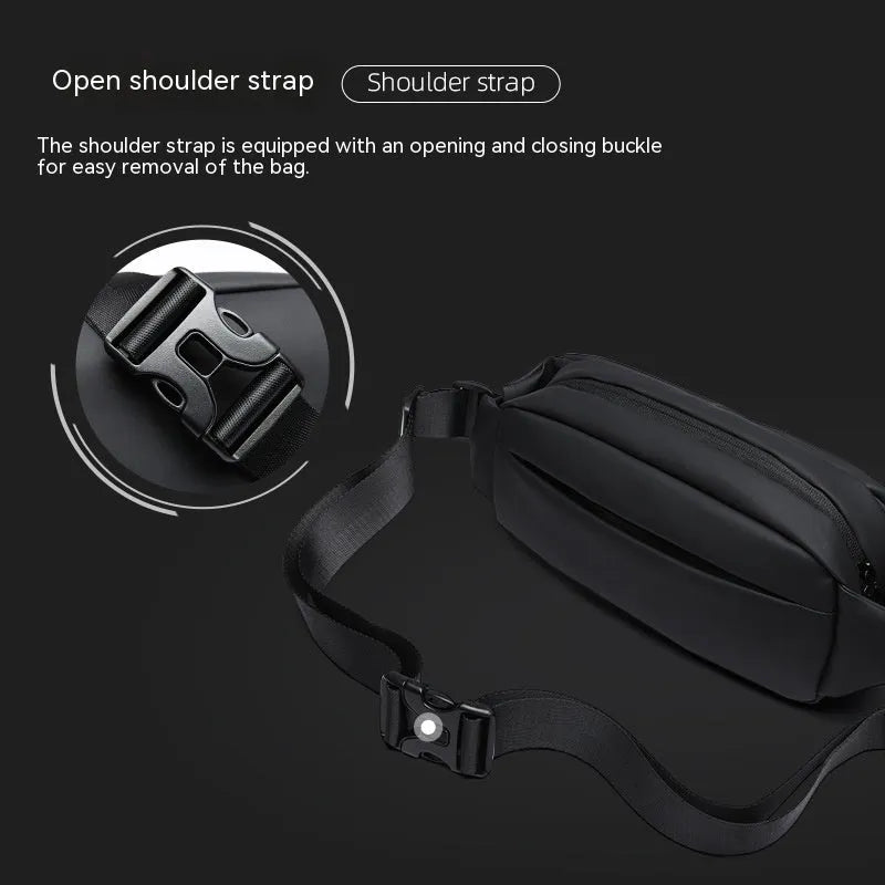 Black Oxford cloth men's messenger bag with single-shoulder riding design and visible stitching